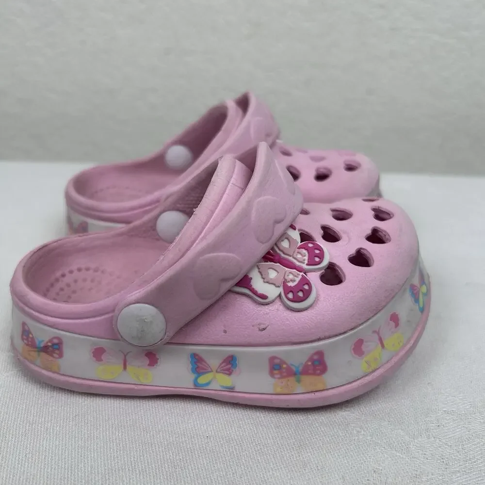 Stepping Stones Butterflies and hearts child sz 4 slip on with backstrap shoes